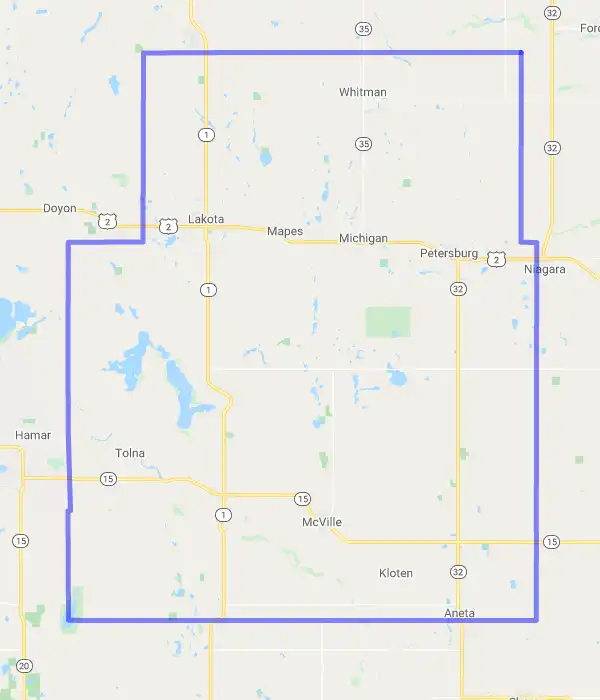 County level USDA loan eligibility boundaries for Nelson, ND