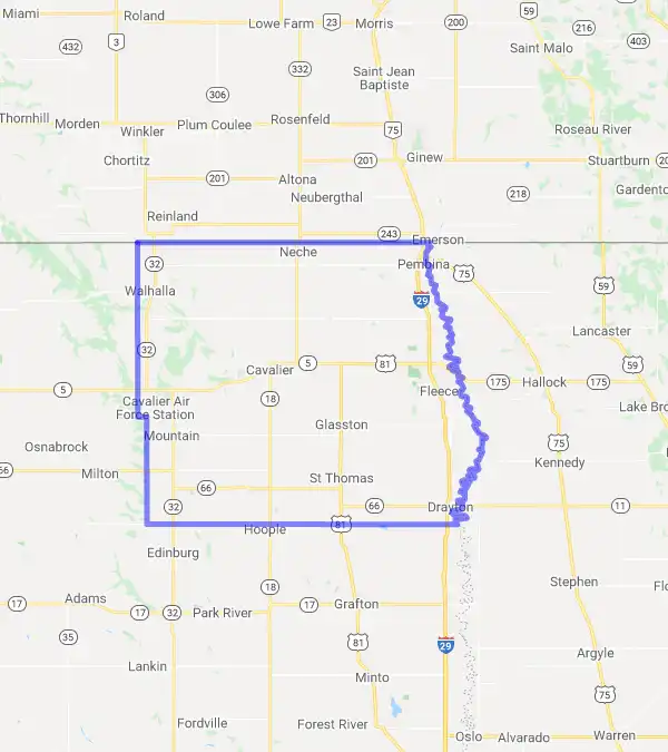 County level USDA loan eligibility boundaries for Pembina, North Dakota