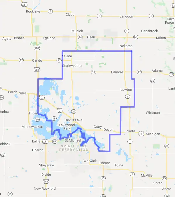 County level USDA loan eligibility boundaries for Ramsey, ND
