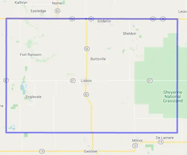 County level USDA loan eligibility boundaries for Ransom, North Dakota