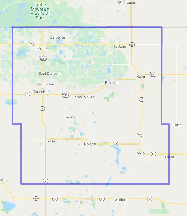 County level USDA loan eligibility boundaries for Rolette, North Dakota