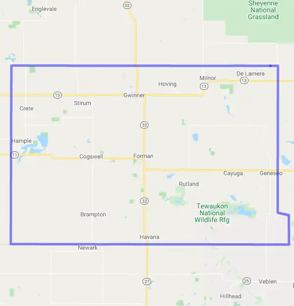 County level USDA loan eligibility boundaries for Sargent, ND