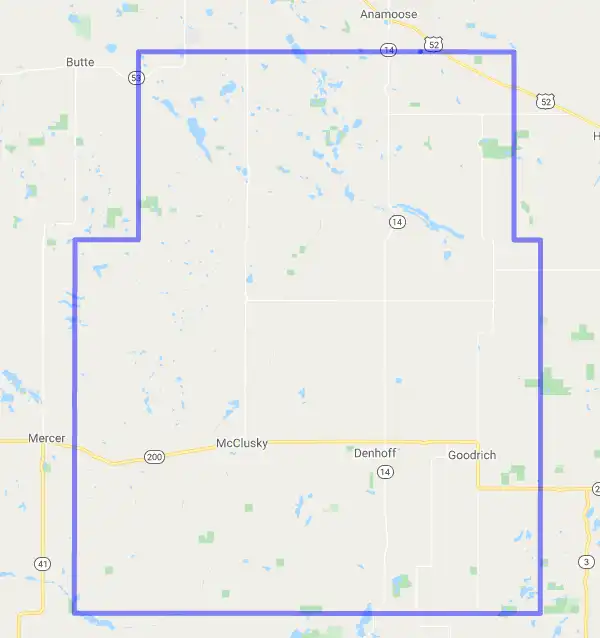 County level USDA loan eligibility boundaries for Sheridan, North Dakota