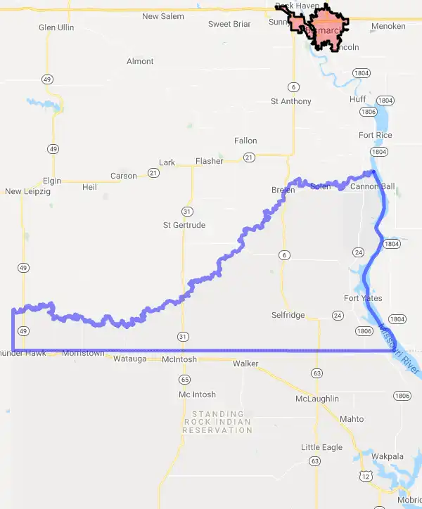 County level USDA loan eligibility boundaries for Sioux, North Dakota