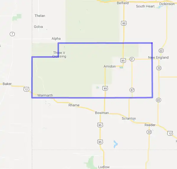 County level USDA loan eligibility boundaries for Slope, ND