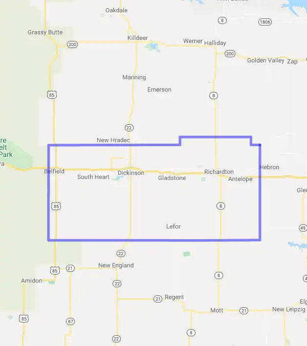 County level USDA loan eligibility boundaries for Stark, ND