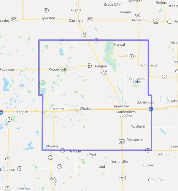 County level USDA loan eligibility boundaries for Stutsman, North Dakota