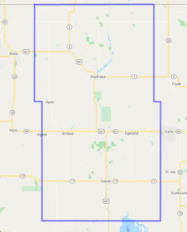 County level USDA loan eligibility boundaries for Towner, North Dakota
