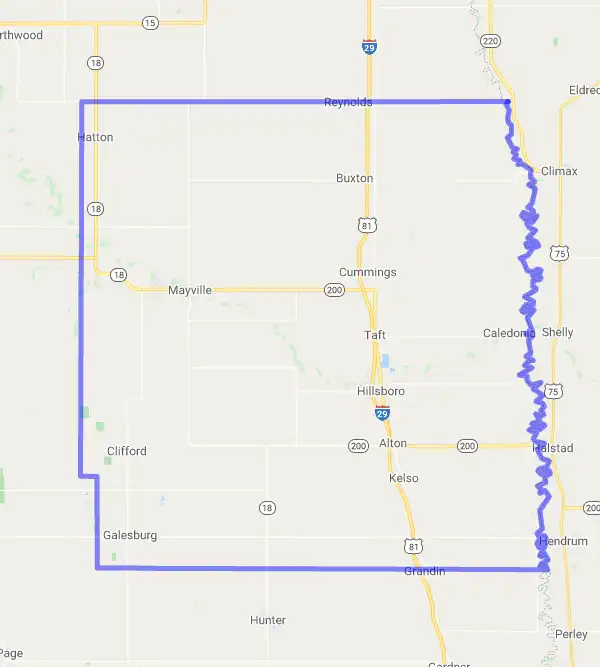 County level USDA loan eligibility boundaries for Traill, North Dakota