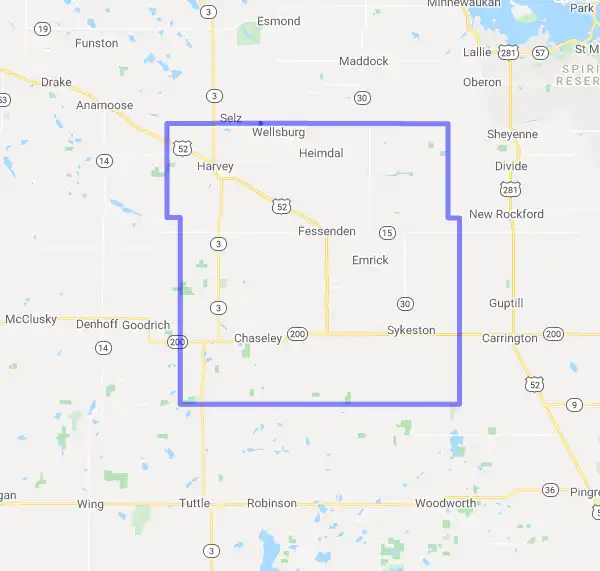 County level USDA loan eligibility boundaries for Wells, North Dakota