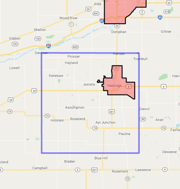 County level USDA loan eligibility boundaries for Adams, NE