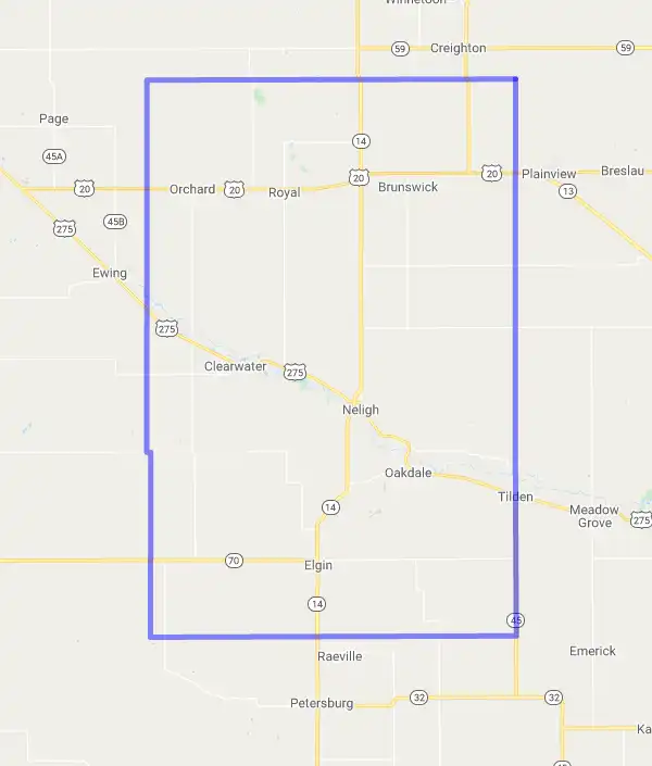 County level USDA loan eligibility boundaries for Antelope, NE