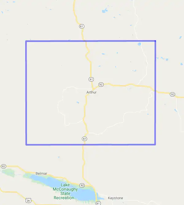 County level USDA loan eligibility boundaries for Arthur, Nebraska