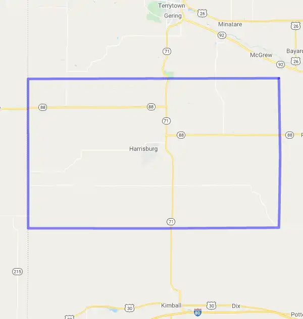 County level USDA loan eligibility boundaries for Banner, Nebraska