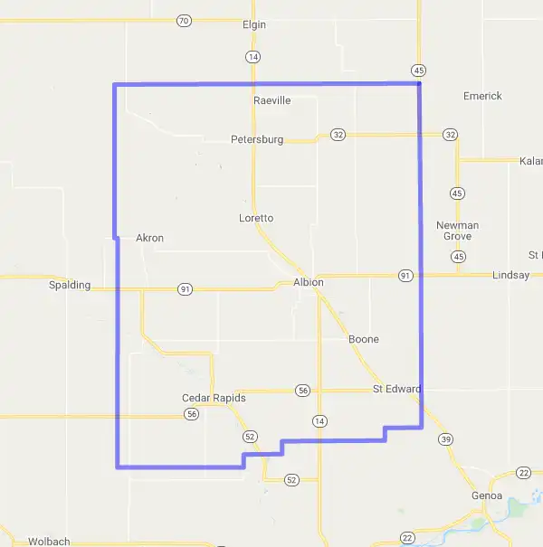 County level USDA loan eligibility boundaries for Boone, Nebraska