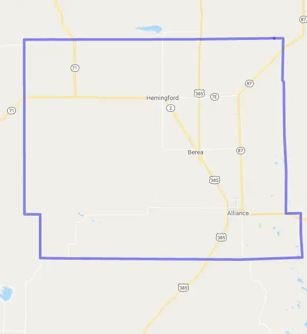 County level USDA loan eligibility boundaries for Box Butte, Nebraska
