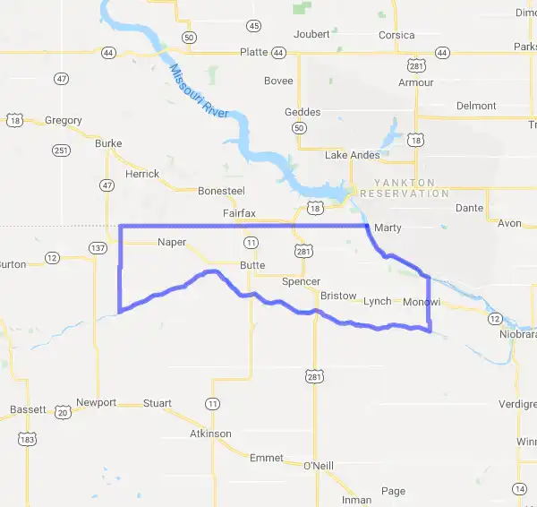 County level USDA loan eligibility boundaries for Boyd, Nebraska