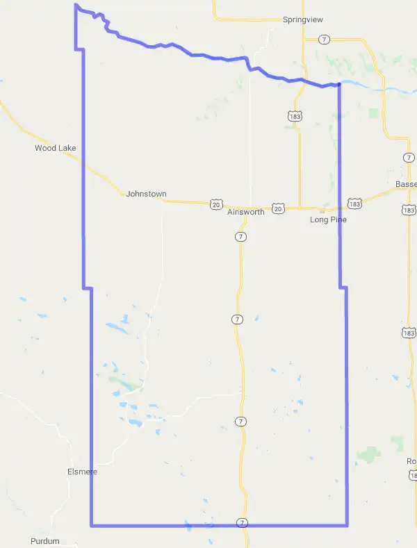 County level USDA loan eligibility boundaries for Brown, Nebraska