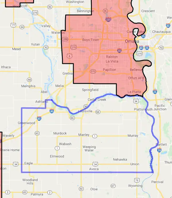 County level USDA loan eligibility boundaries for Cass, Nebraska