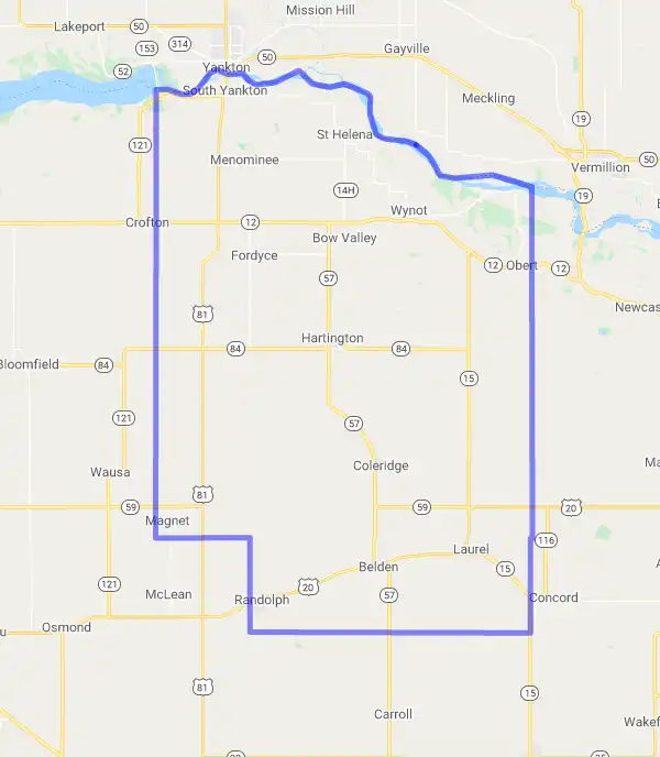 County level USDA loan eligibility boundaries for Cedar, Nebraska