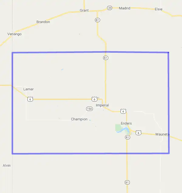 County level USDA loan eligibility boundaries for Chase, Nebraska