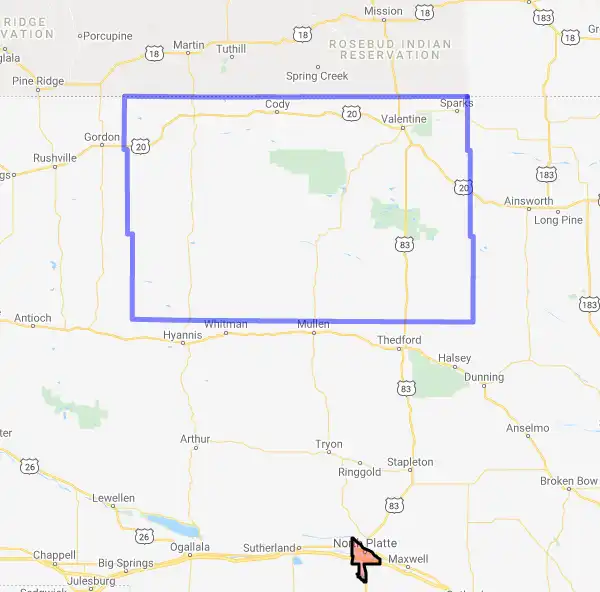 County level USDA loan eligibility boundaries for Cherry, Nebraska