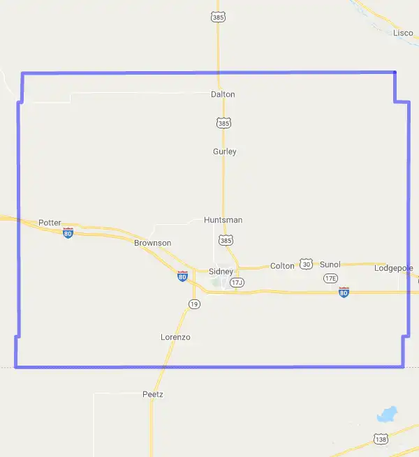 County level USDA loan eligibility boundaries for Cheyenne, Nebraska
