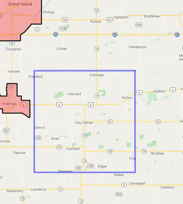County level USDA loan eligibility boundaries for Clay, Nebraska
