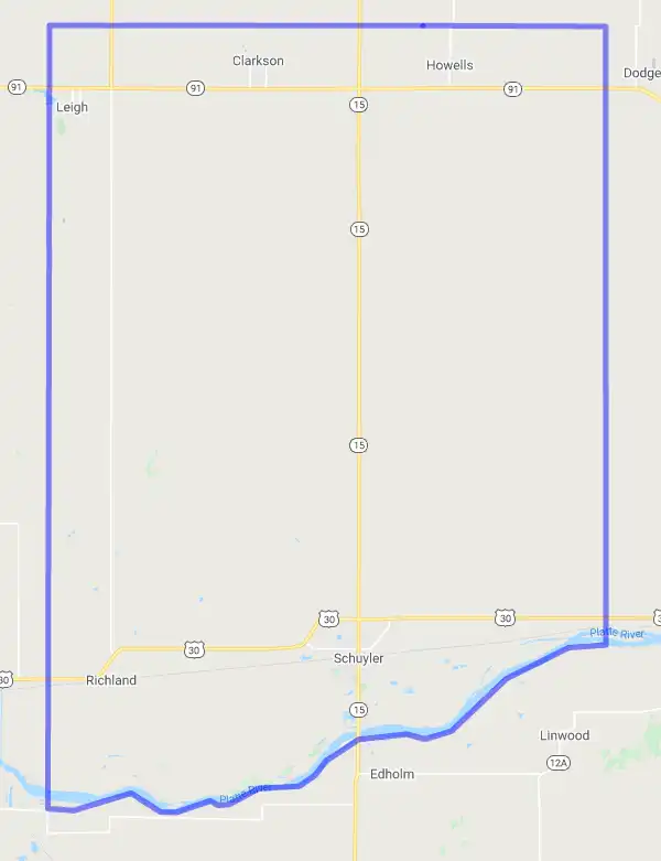 County level USDA loan eligibility boundaries for Colfax, Nebraska