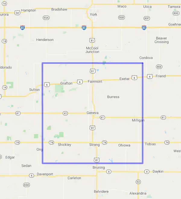 County level USDA loan eligibility boundaries for Fillmore, Nebraska