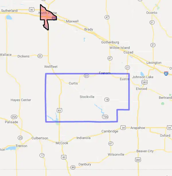 County level USDA loan eligibility boundaries for Frontier, NE