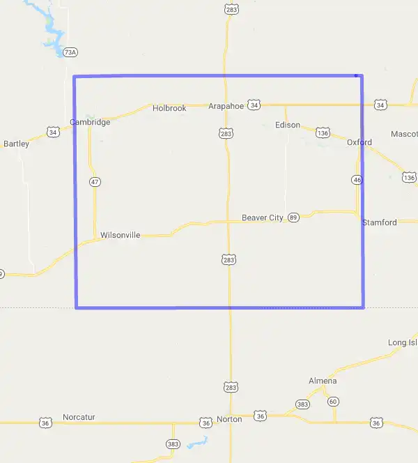 County level USDA loan eligibility boundaries for Furnas, Nebraska