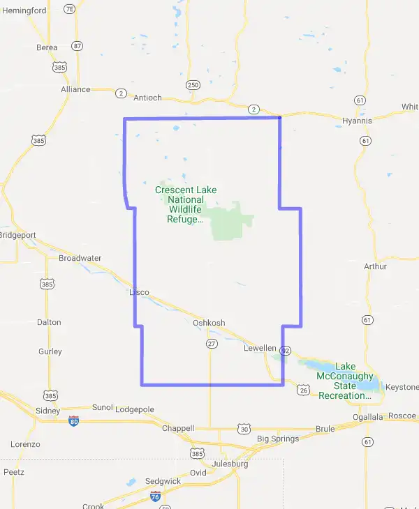 County level USDA loan eligibility boundaries for Garden, NE