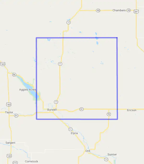County level USDA loan eligibility boundaries for Garfield, Nebraska