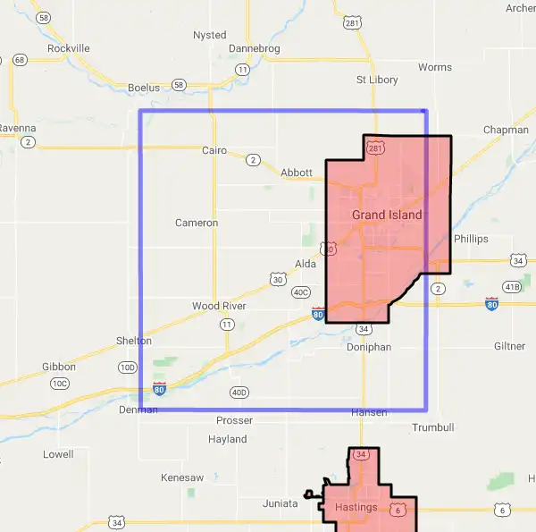 County level USDA loan eligibility boundaries for Hall, NE