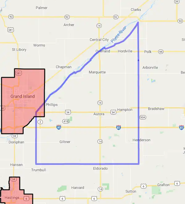 County level USDA loan eligibility boundaries for Hamilton, Nebraska