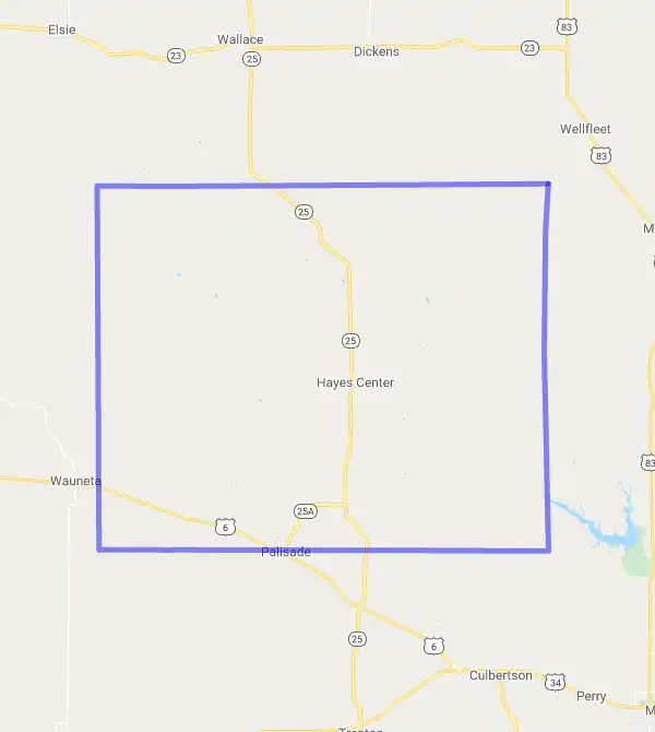 County level USDA loan eligibility boundaries for Hayes, Nebraska