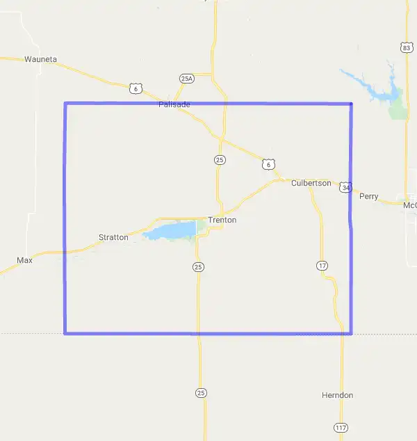 County level USDA loan eligibility boundaries for Hitchcock, Nebraska