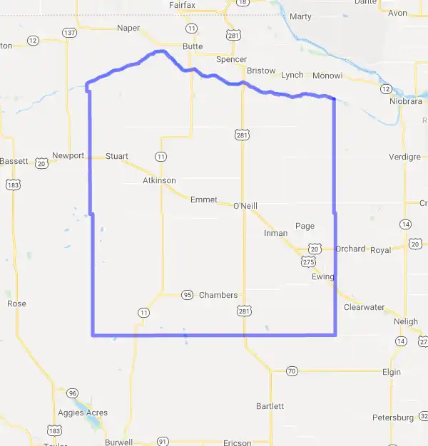 County level USDA loan eligibility boundaries for Holt, NE