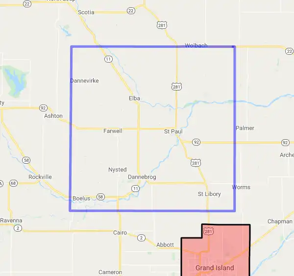 County level USDA loan eligibility boundaries for Howard, Nebraska