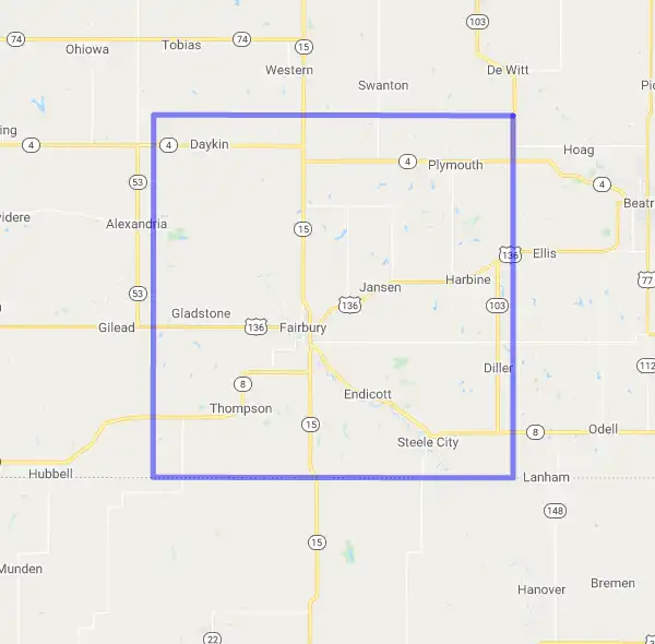 County level USDA loan eligibility boundaries for Jefferson, Nebraska