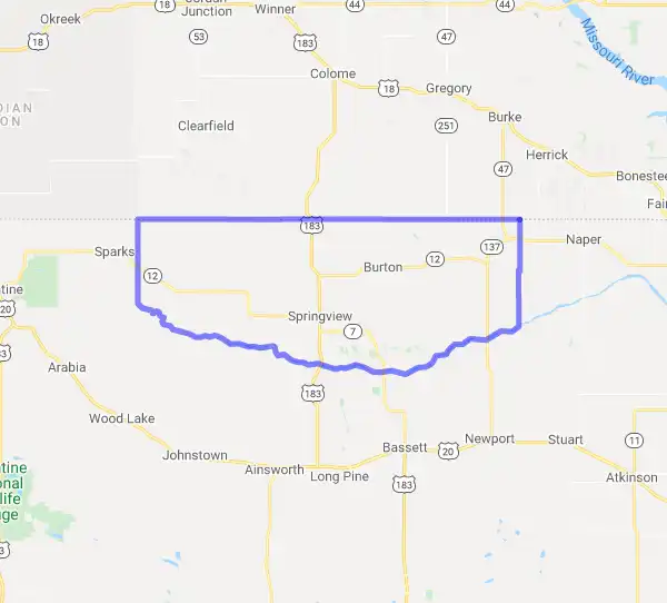 County level USDA loan eligibility boundaries for Keya Paha, Nebraska