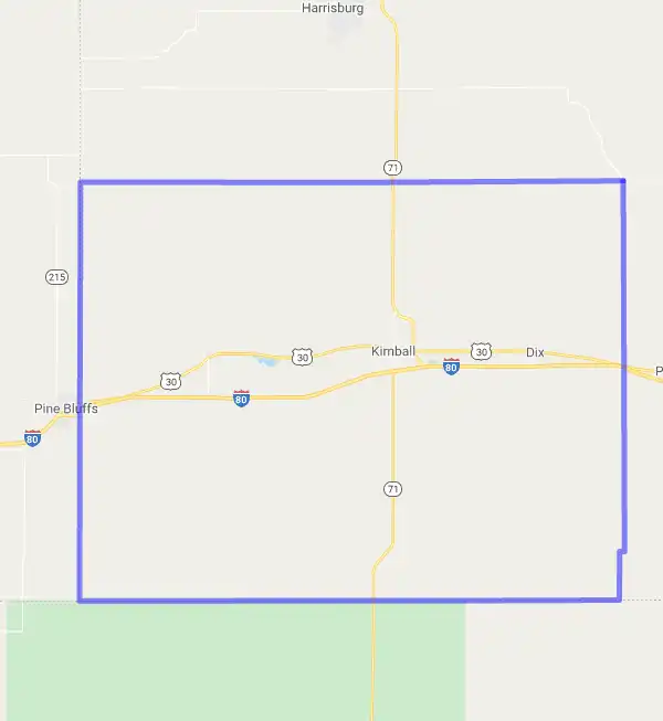 County level USDA loan eligibility boundaries for Kimball, Nebraska