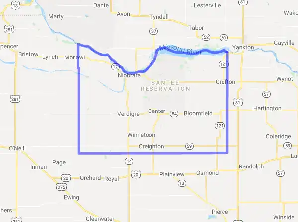 County level USDA loan eligibility boundaries for Knox, Nebraska