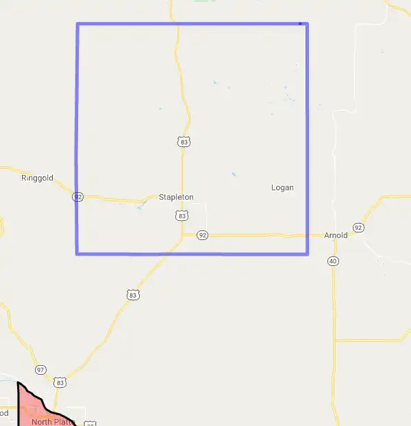 County level USDA loan eligibility boundaries for Logan, NE