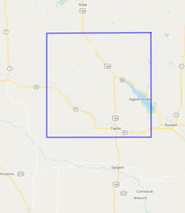 County level USDA loan eligibility boundaries for Loup, NE