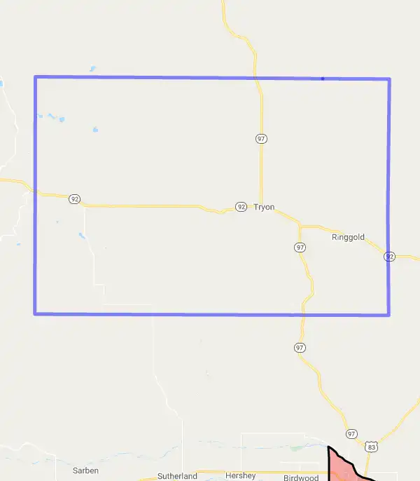 County level USDA loan eligibility boundaries for McPherson, Nebraska
