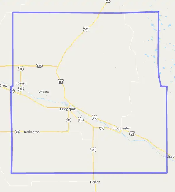County level USDA loan eligibility boundaries for Morrill, Nebraska