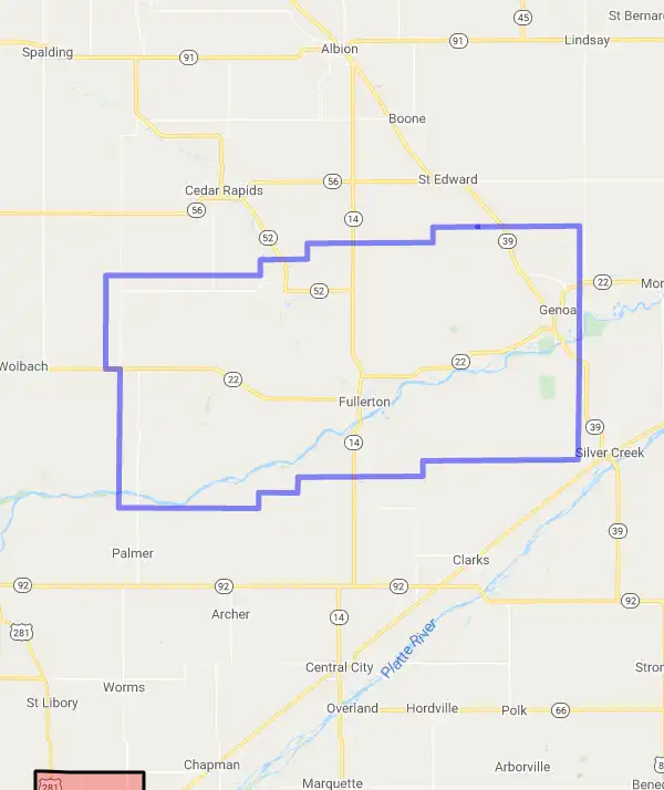 County level USDA loan eligibility boundaries for Nance, Nebraska
