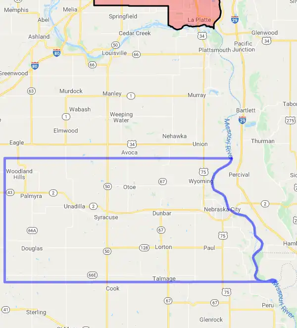 County level USDA loan eligibility boundaries for Otoe, Nebraska
